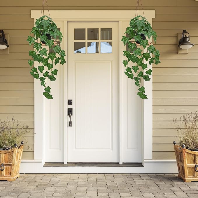 Set of 2 Fake Ivy Plant for Home Decor Indoor Silk Artificial Hanging Plant 25" Fake Ivy Vine Faux Ivy Leaves for House Room Indoor Outdoor Home Shelf Office Plant Decor