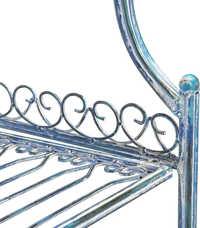 SAFAVIEH PAT5014C Outdoor Collection Amaris Antique Blue Wrought Iron 4-Tier Bakers Rack