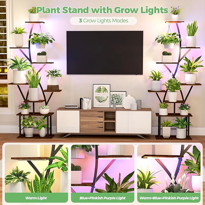 Plant Stand Indoor with Grow Lights 2 Pack Corner Plant Stands 8 Tiered 64" Tall Plant Shelf for Indoor Growing Multiple Metal Flower Holder Home Decor Plant Rack for Living Room Patio Balcony