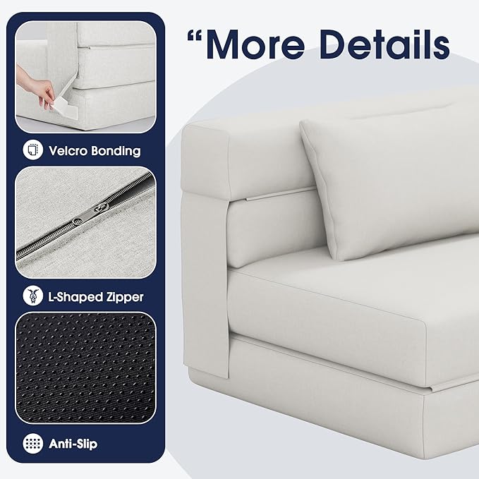 KINGYES 4 in 1 Foldable Sofa Bed, Modern Folding Sleep Chair with Back Cushion, Convertible Chair Sleeper, Beige