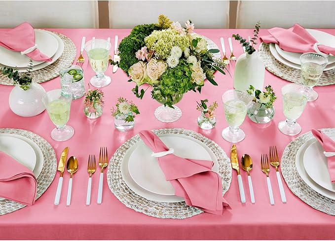 Solino Home Linen Tablecloth for Rectangle Tables 60 x 120 Inch - 100% Pure Linen Pink Carnation Table Cloth - Fete, Machine Washable Cloth Tablecloth for Halloween