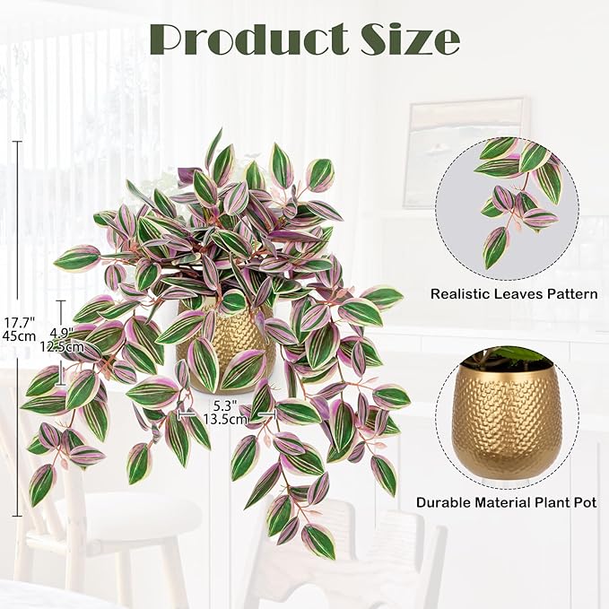 Briful Faux Plants Indoor 17.7in Fake Watermelon Peperomia Plant in Gold Pot with Realistic Silk Pink Leaves Artificial Potted Plant for Home Office Table Shelf Desk Modern Room Decor