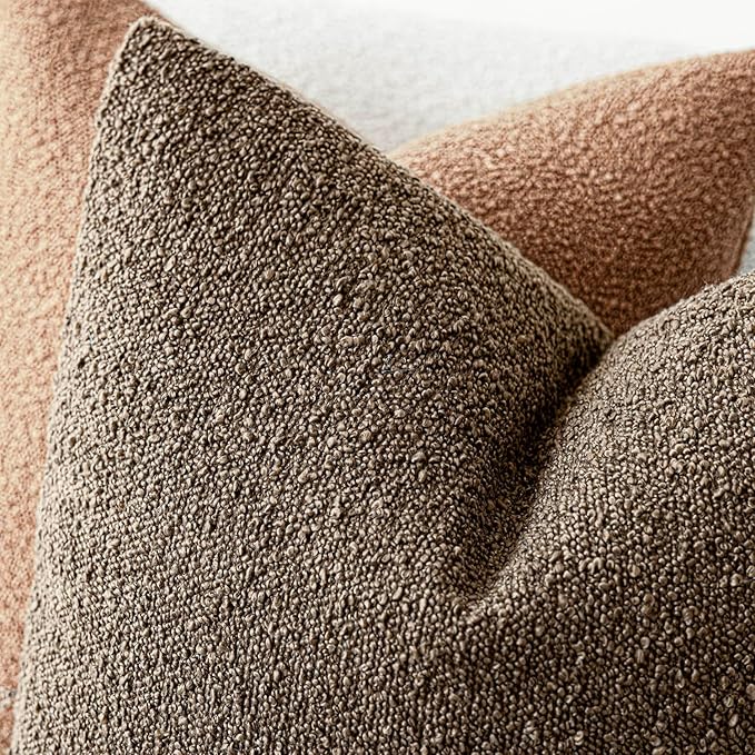 Foindtower Set of 2, Decorative Textured Boucle Throw Pillow Covers Accent Solid Pillow Cases Soft Cozy Couch Cushion Case for Chair Sofa Bedroom Living Room Home Decor 26x26 Inch Light Brown