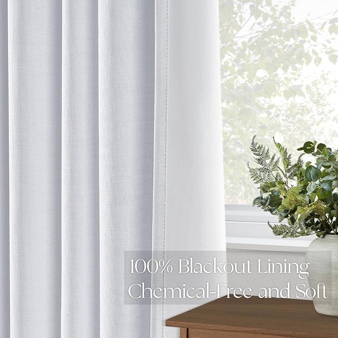 Topfinel White 90 Inches Long Blackout Natural Linen Curtains for Bedroom, Pinch Pleated Sound Blocking Curtains, Decorative Elegant Farmhouse Lined Drapes 2 Panels Set for Living Room Sliding Door
