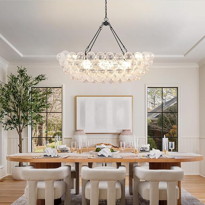 Dining Room Chandelier Bubble Cluster Chandelier Modern 12 Lights Luxury Large Globe Pendant Light for Living Room, Farmhouse, Stairs, Foyer, Dia 45 Inch
