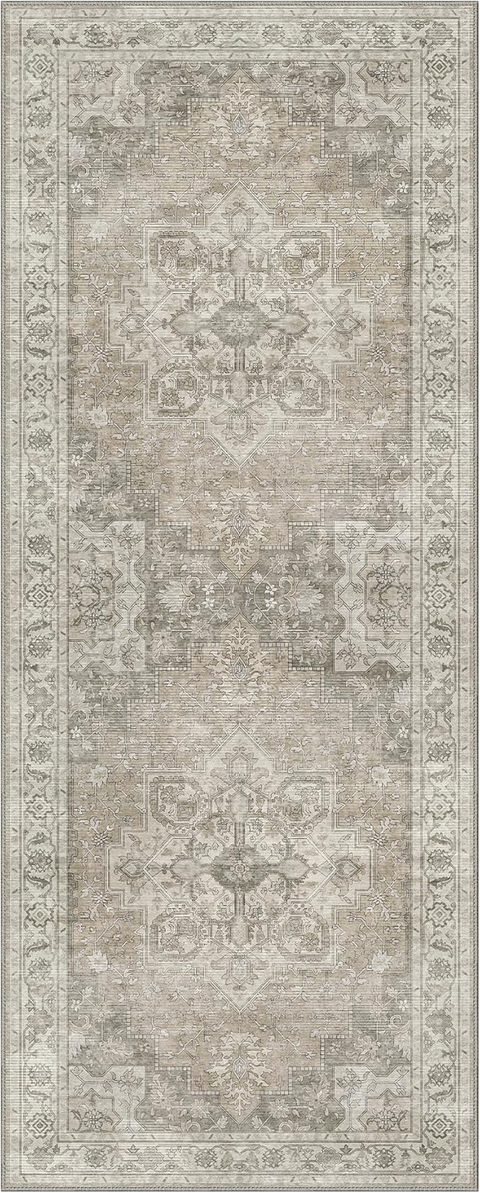 GENIMO 2x12 Runner Rugs for Hallway, Machine Washable Non Slip Vintage Rugs, Low Pile Lightweight Soft Print Rug for enrtyway, Corridor, Home Office, Kitchen, Trench