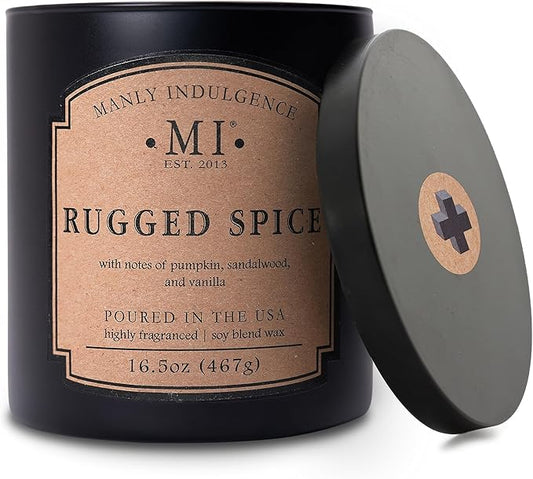Manly Indulgence Rugged Spice Scented Candles for Men, 2 Wick, 16.5 oz, Premium Soy Blend Wax, 60H Burn, Candles for Home Scented - Made in The USA