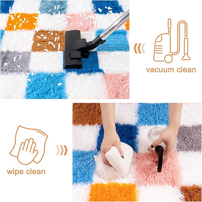 Checkered Rugs for Bedroom, Ultra Fluffy Fuzzy Shag Area Rug for Living Room 5x7, Modern Plush Soft Upgrade Non-Slip Carpet for Kids Girls and Boys Room Dorm Nursery Home Decor, Colorful