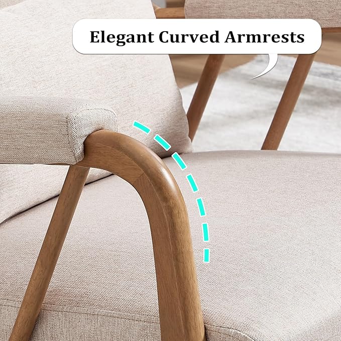 ANJ Mid Century Modern Accent Chair Set of 2，Living Room Chairs with Wood Frame &Lumbar Pillow, Upholstered Reading Armchair for Bedroom