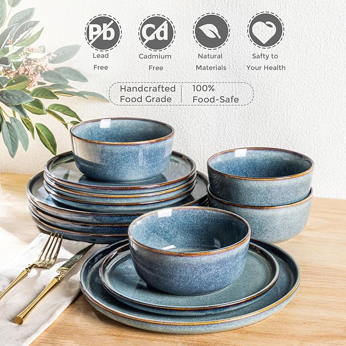 AmorArc Ceramic Dinnerware Sets for 4,Round Reactive Glaze Stoneware Plates and Bowls Set,Highly Scrath Resistant Dishware | Dishwasher & Microwave Safe Dishes Set,Service for 4 (12pc)