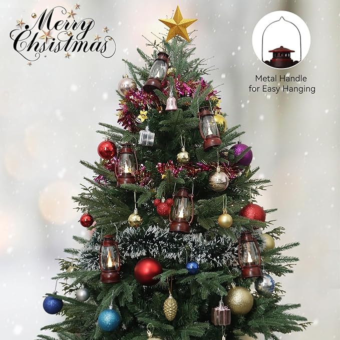 Red Painted Mini Lanterns 6-Pack - LED Flickering Candle Lanterns for Christmas & New Year, Valentine's, Wedding, Halloween & Western Party Decor, Table Centerpieces & Cowgirl Party Supplies