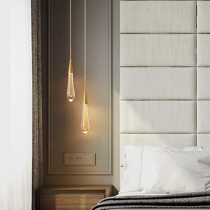 LMQNINE Pendant Lights Kitchen Light Fixtures Dimmable LED Modern Gold Pendant Light Mini Teardrop Crystal Pendant Lighting for Kitchen Island Bedroom Hallway Entryway (2-Light)
