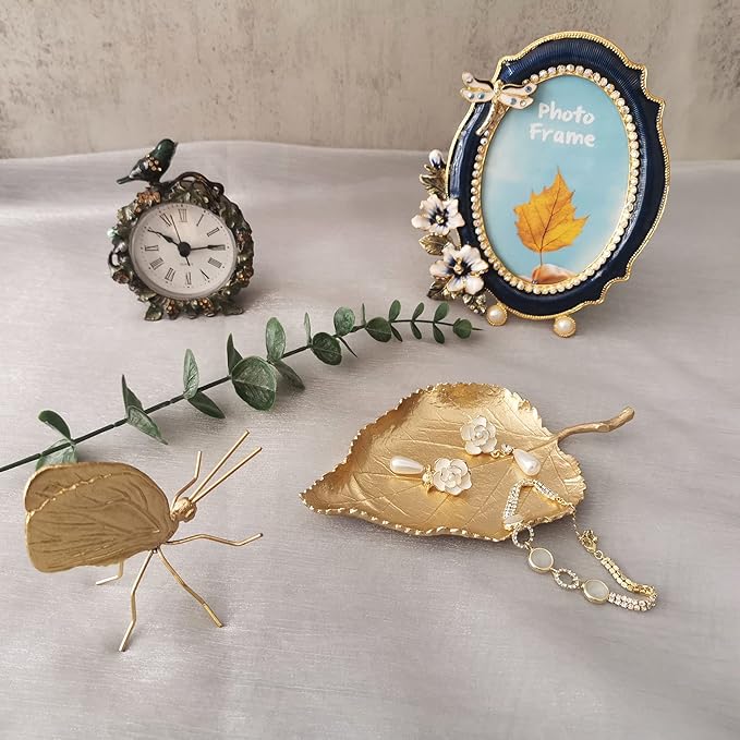 Jewelry Dish, Metal Trinket Dish Leaf Shaped Ring Holder Jewelry Organizer Vanity Dish Tray for Dresser Christmas Birthday Wedding Gifts (Single Mulberry Leaf)