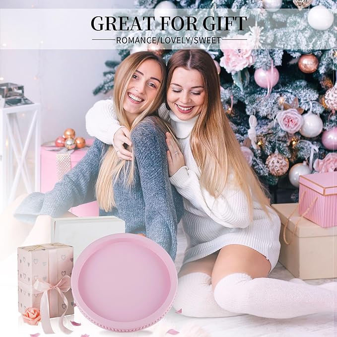 Hanobe Pink Tray Decorative Round: Beaded Perfume Trays Decor for Dresser Circle Vanity Makeup Serving Tray for Ottoman Coffee Table Bathroom Counter