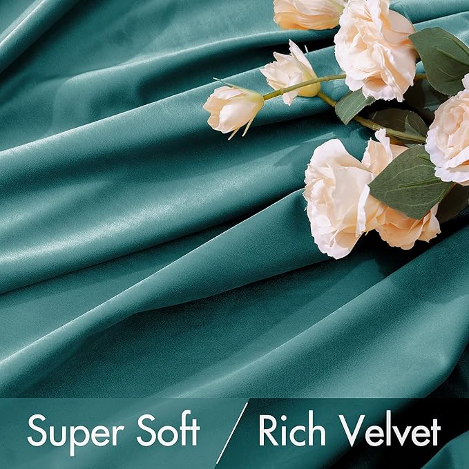 MIULEE Teal Velvet Curtains 63 inch Length 2 Panels - Luxury Blackout Curtains for Bedroom Living Room Thermal Insulated Super Soft Window Drapes Rod Pocket & Back Tab, W52 x L63 inches