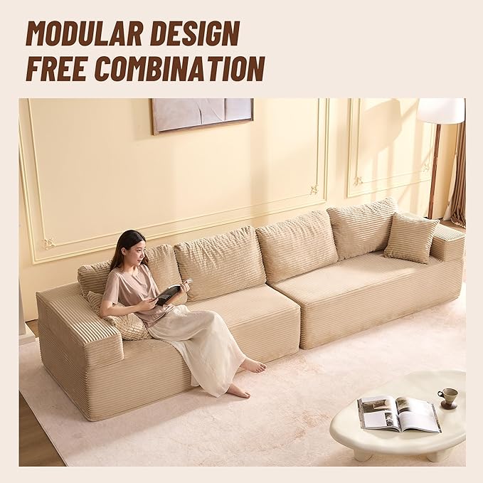 138" Modular Sofa Memory Foam Sectional Couches for Living Room, Sleeper Sofa Bed, Corduroy, Camel