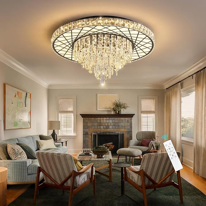 LED Chandelier for Dining Room Modern Crystal Ceiling Chandeliers Light for Bedroom Living Room Lights with 40W LEDs Dimmable Bulbs Black Lighting Fixtures
