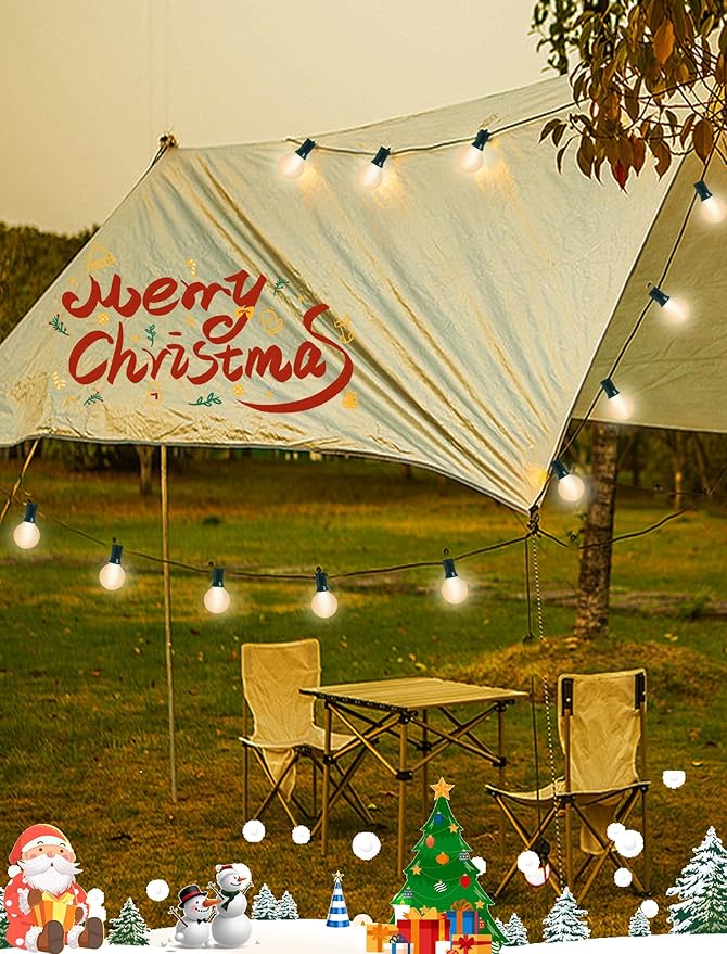 Outdoor String Lights 25Ft G40 Globe Patio String Light with 27 Frosted White Bulbs(2 Spare) Hanging Outdoor Christmas Lights for Backyard Porch Balcony Party Christmas Decor