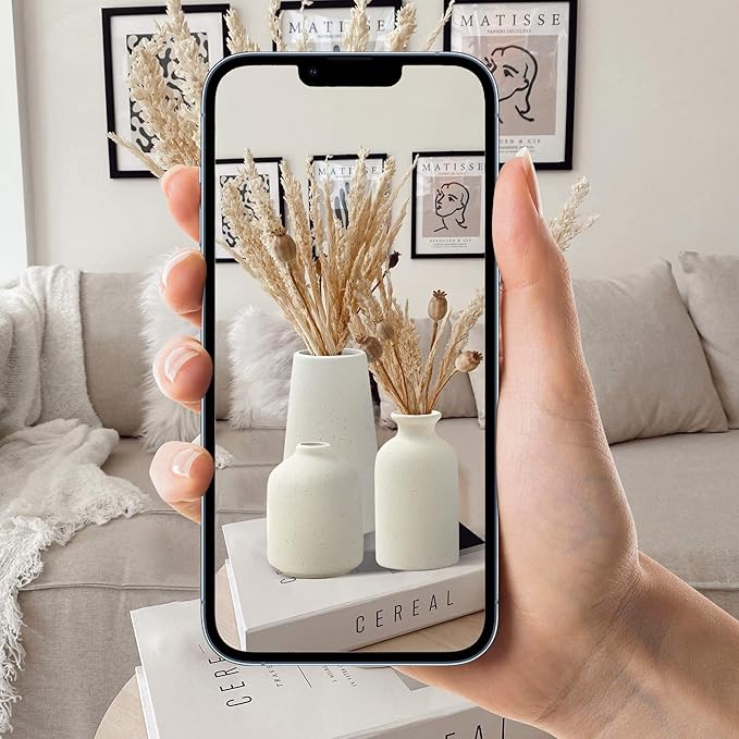 Beige Ceramic Vases Set of 3 for Pampas Grass & Dried Flowers, Creative Modern Boho Farmhouse Décor, Small Ceramic Vase for Shelf, Desk, Bookshelf and Entryway