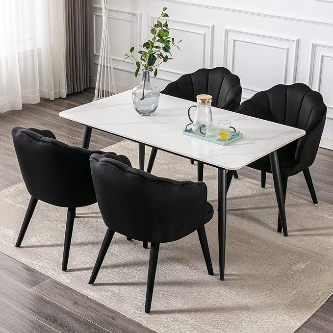 Velvet Dining Chairs Set of 4 Modern Accent Chairs Upholstery Side Chairs with Upholstered Wood Legs for Home Kitchen Living Room, Black