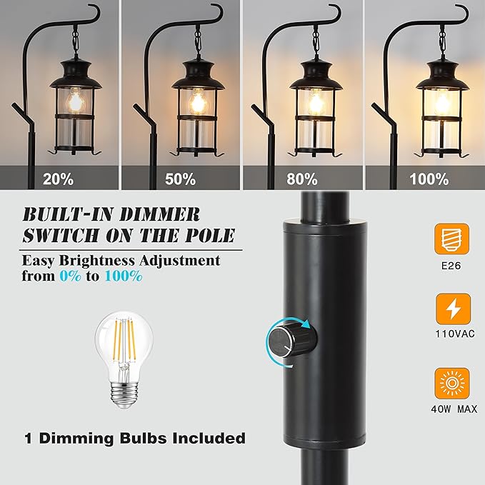 Vintage Dimmable Floor Lamp,Classical Lanterns Standing Lamp, Rustic Farmhouse Floor Lamp with Black Finish, for Living Room Bedroom,Bar,Basement.(Black)