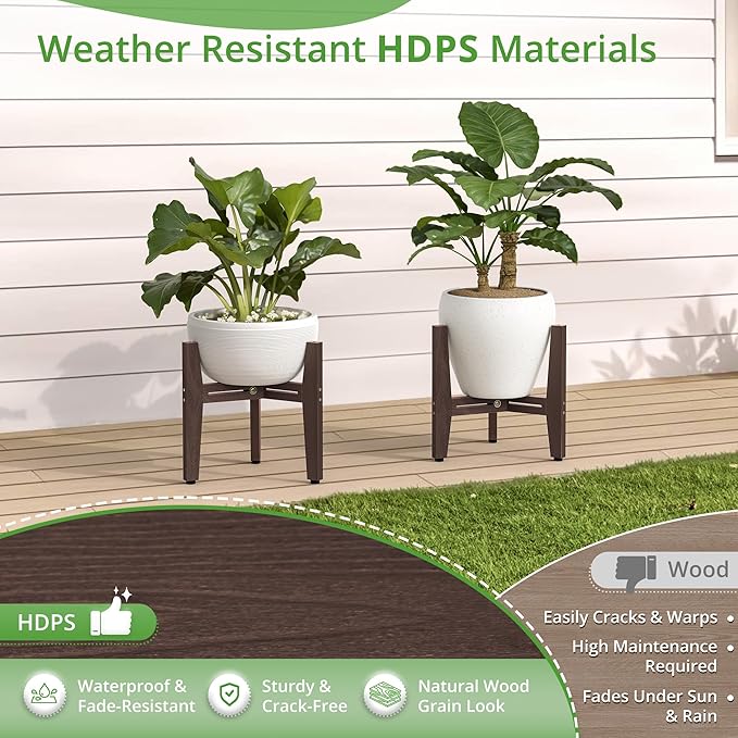 LUE BONA HDPS Plant Stand, Adjustable Plant Stand Indoor for 8-12 Inches Pots, Mid Century Modern Plant Holder for Indoor, Outdoor, Coffee Brown
