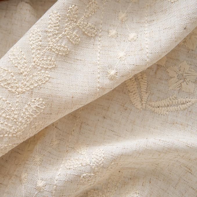 jinchan Belrose 4 Panel Curtains Set 84 Inch Length Floral Curtains Ivory Embroidered Drapes Farmhouse Flower Patterned Drapes for Living Room Bedroom Window Treatments