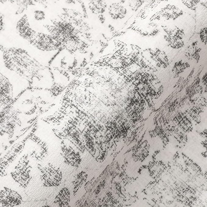 Gray Area Rug 10x14 Machine Washable Large Vintage Living Room Distressed Non Slip Carpet Traditional Indoor Bedroom Grey Retro Floral Accent Throw Rug for Office Kitchen Dining Room