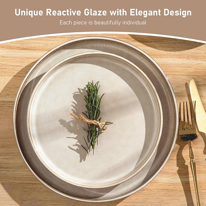 GBHOME Stoneware Dinnerware Sets for 6,Round Reactive Glaze Ceramic Plates and Bowls Set,Highly Scratch Resistant | Dishwasher & Microwave Safe Dishes Set,Service for 6(18Pcs)