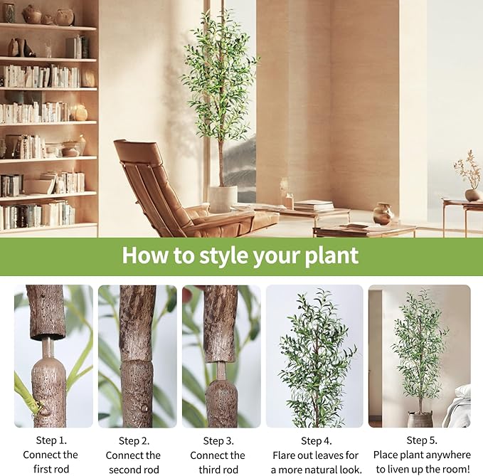 Artificial Olive Tree, 6FT Tall Faux Olive Trees 72in Outdoor Fake Potted Silk Plant with Trunk and Realistic 648 Leaves and 24 Fruits for Modern Office Home Decor Indoor 2Pack