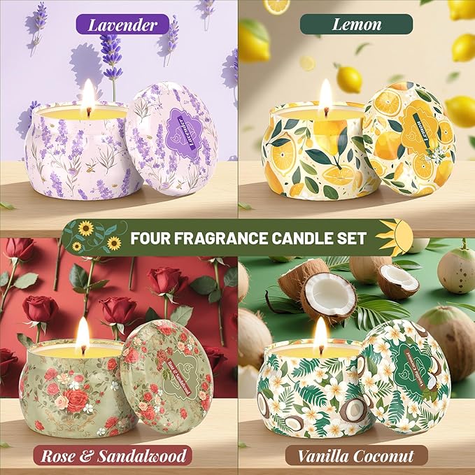 WarmEmbrace Scented Candles for Women, 8 Pack Soy Candle Set, 4.4OZ Candles for Home Scented, Candle Gift Set for Women, Lavender/Coconut and Christmas Holiday Candles, Total 240H Burning Time