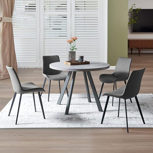 Round Dining Table Set, Mid Century Modern Small Round Dining Table Set, Saving Space (Table + 4 Grey Chairs)