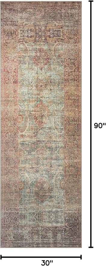 Loloi Amber Lewis Georgie Collection GER-03 Jade/Sunset 2'-6" x 7'-6", .19" Pile Height, Runner Rug