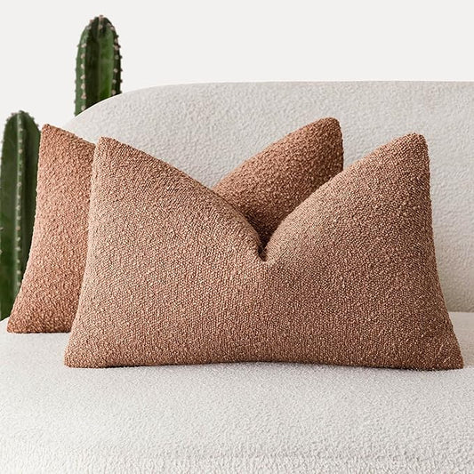 Foindtower Pack of 2 Textured Boucle Throw Pillow Covers Accent Solid Decorative Lumbar Pillow Cases Cozy Couch Cushion Case for Chair Sofa Bedroom Living Room Home Decor 12x20 Inch Dusty Orange Hazel