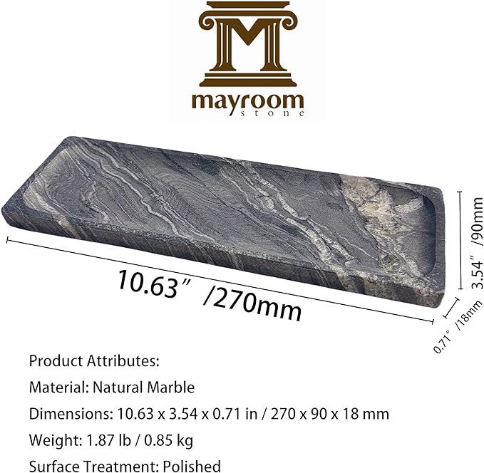 Long Natural Marble Vanity Tray: 10.6”x3.5” Organizer for Bathroom Kitchen Dresser Jewelry, Decorative Catch-All Trays for Coffee Table Home Decor, Polished Galactic Stars