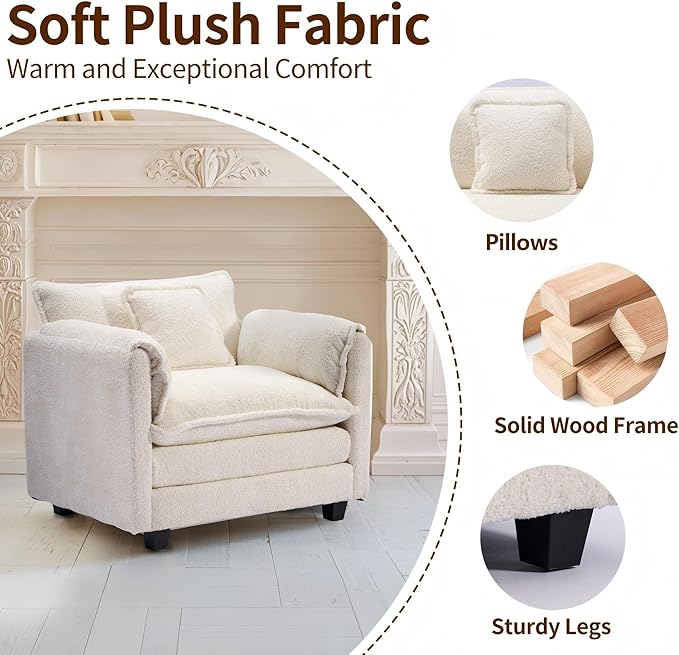 SweetGO corporation 42" Plush Single Sofa Accent Chair with Ottoman for Living Room/Bedroom, Modern Couch for Cozy Lounge Chair for Reading, Beige
