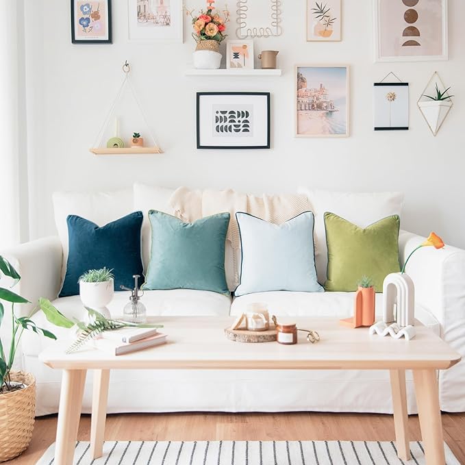 MONDAY MOOSE Decorative Throw Pillow Covers Cushion Cases, Set of 4 Soft Velvet Modern Double-Sided Designs, Mix and Match for Home Decor, Pillow Inserts Not Included (24x24 inch, Green/Blue)