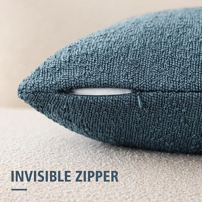 Foindtower Pack of 2 Textured Boucle Throw Pillow Covers Accent Solid Decorative Lumbar Pillow Cases Cozy Couch Cushion Case for Chair Sofa Bedroom Living Room Home Decor 12x20 Inch Misty Blue