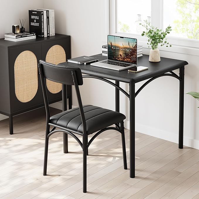 GAOMON Dining Table Set for 2, Kitchen Table with Upholstered Chairs for 2, Small Dining Room Table Set, Square Kitchen Table Set for Small Space, Apartment, Home, Studio, Rustic Black