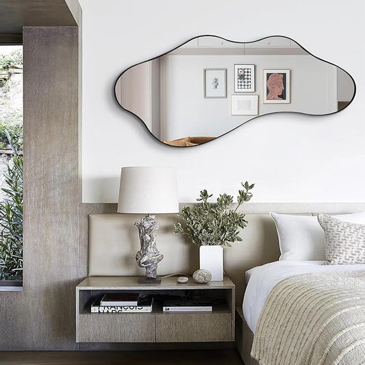 Irregular Wall Mirror, Large Asymmetrical Mirrors, 47"x22" Wavy Shaped Mirror with Metal Frame, Modern Decorative Abstract Mirrors for Living Room Bathroom Bedroom Hallway Entryway