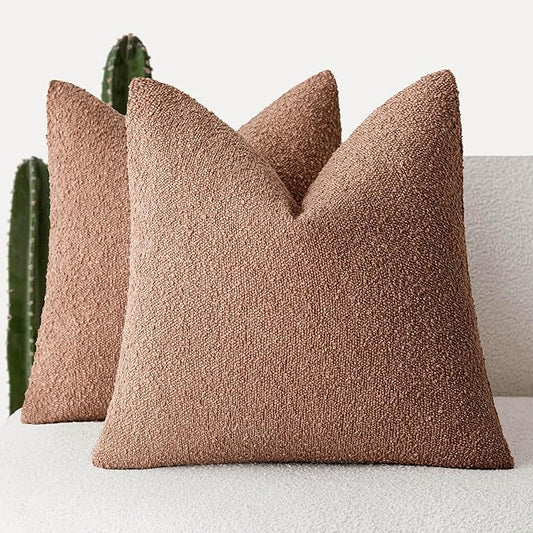 Foindtower Pack of 2, Decorative Textured Boucle Throw Pillow Covers Accent Solid Pillow Cases Cozy Soft Couch Cushion Case for Chair Sofa Bedroom Living Room Home Decor 22x22 Inch Dusty Orange Hazel