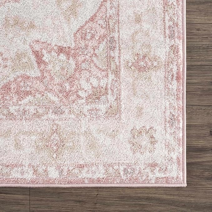 Blush & Light Pink Collection Kandos Bohemian Oriental Medallion Area Rug - Traditional Floral Carpet for Living Room, Bedroom - Blush, Dusty Pink, Cream - 5'3" x 7' (5x7 Area Rug)