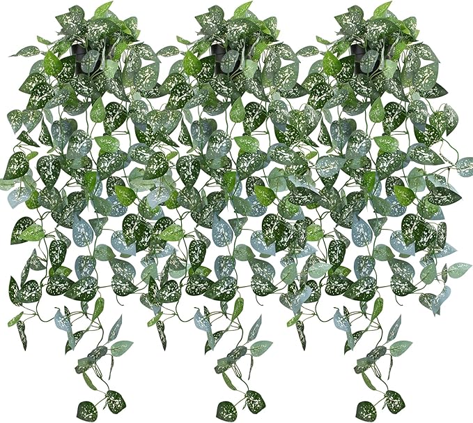 Fake Hanging Plant with Pot, Artificial Potted Fern Plant, 28.7-in Long Faux Hanging Vine Plant for Shelf Home Office Indoor Outdoor Garden Greenery Decor (Black Pot)