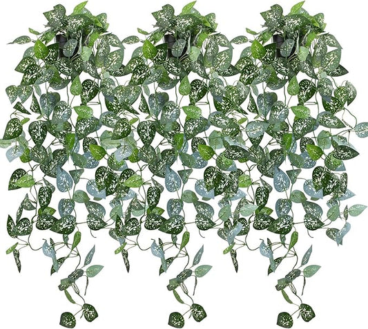 Fake Hanging Plant with Pot, Artificial Potted Fern Plant, 28.7-in Long Faux Hanging Vine Plant for Shelf Home Office Indoor Outdoor Garden Greenery Decor (Black Pot)