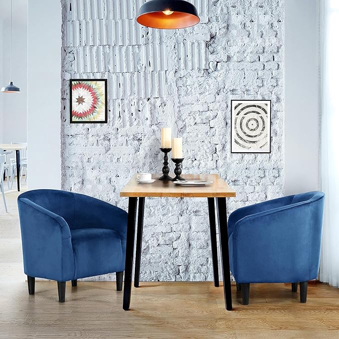 Yaheetech Velvet Barrel Chairs, Accent Chairs Modern Side Chairs Club Chair with Soft Padded Seat and Sturdy Legs for Living Room/Bedroom/Reading Room, Pagoda Blue, Set of 2