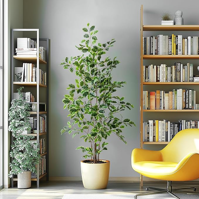 Artificial Ficus Tree Indoor 5ft, Large Potted Faux Tree with Realistic Silk Leaves & Trunk for Home Office, Living Room Corner Decor