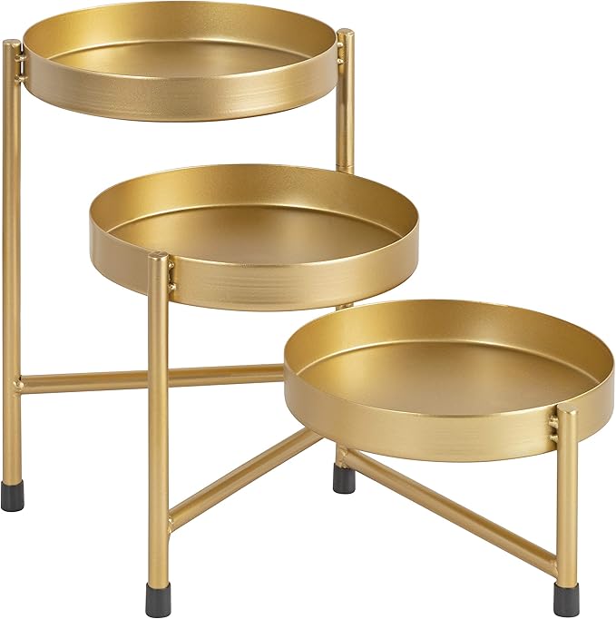 Kate and Laurel Finn Modern Tri-Level Plant Stand, 7.25 x 7.25 x 10, Gold, Indoor Multi-Tiered Plant Stand for Tabletop