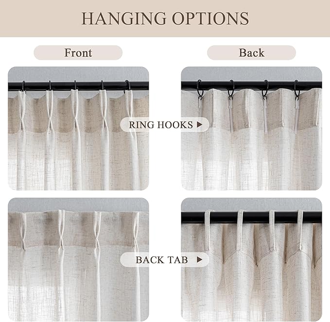 MYSKY HOME Living Room Curtains for Windows, Semi Sheer Linen Curtains Boho Room Decor Sliding Glass Patio Doorways Pinch Pleated Light Filtering Privacy Protect Soft Texture, 40" x 90", Linen, 2 PCS