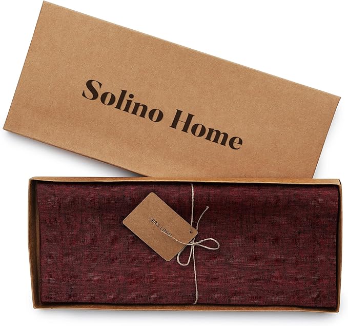 Solino Home Linen Table Runner 120 Inches Long - Athena, 100% Pure Linen Red Garnet 14 x 120 Inch Table Runner for Dining, Fall, Autumn, Thanksgiving, Holiday