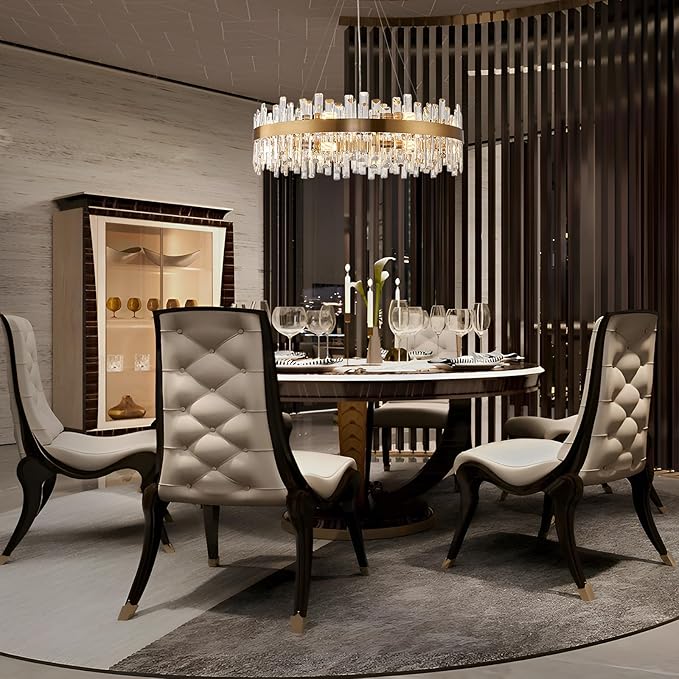 Round Crystal Chandeliers, D31.5 inch 16-Light Brass Gold Chandelier Lighting Fixture, Height Adjustable Pendant Ceiling Light for Living Room Dining Room Bedroom